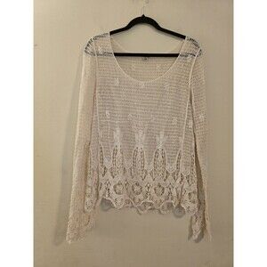 Ecote Anthropologie‎ Sz XS/S Cream Crochet Lace Cover Up Tunic Scalloped Hem Top
